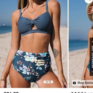 Cupshe Lace-Up Bralette and Ruched High Waist Bikini Set